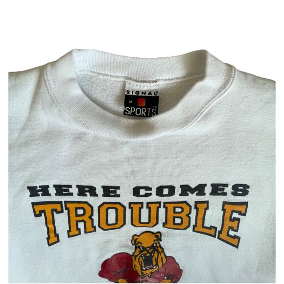 Vintage Signal Sports USMC US Marine Here Comes Trouble Sweatshirt Size: M - Picture 2 of 5